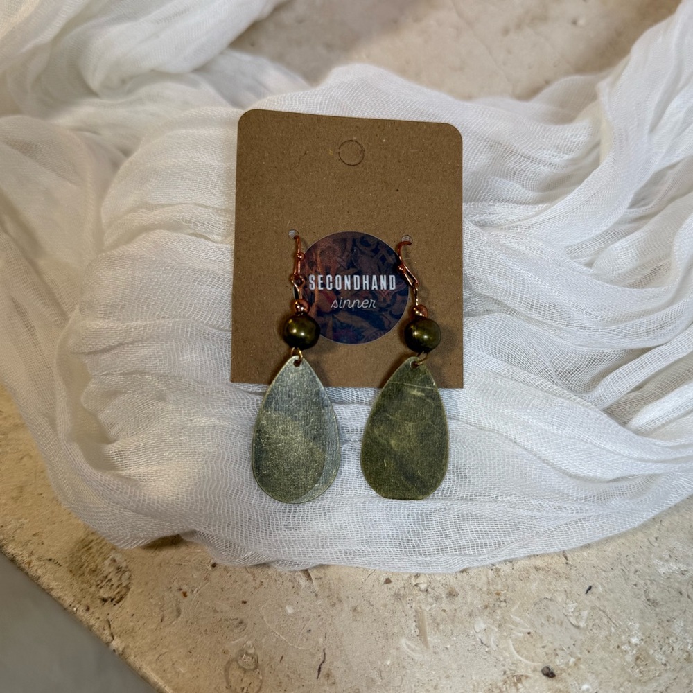 Green Stone Teardrop Earrings Boho Earthy Natural